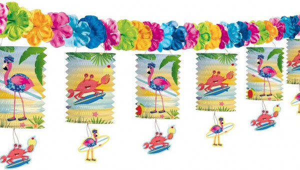 Surfer Flamingo Laternen Girlande 3,6m