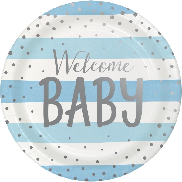 8 Welcome Baby Boy Pappteller 23cm