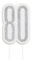 Glittering 80th Birthday Tortenkerze silber