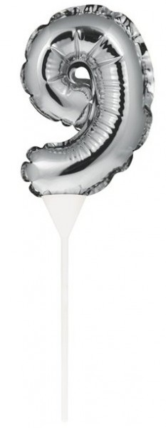 Silberne Zahl 9 Ballon Tortendeko 13cm
