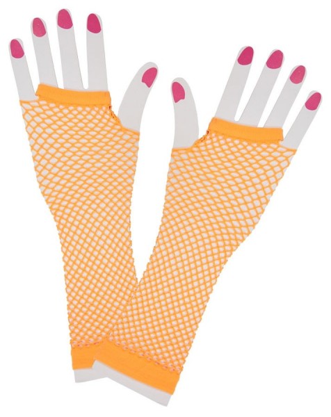Orangefarbene Netzhandschuhe Stulpen