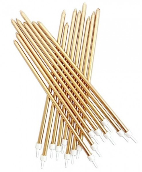16 Goldene Tortenkerzen 18cm