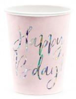 6 Rosa Birthday Pappbecher 220ml