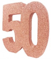 Roségoldene Zahl 50 Tischdeko glitzernd