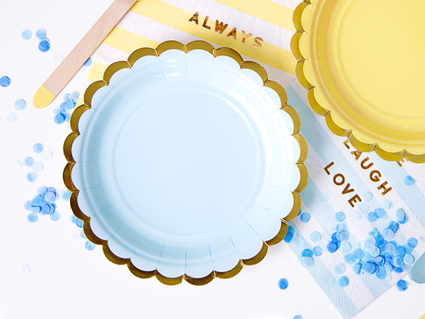 6 Candy Party Pappteller pastellblau 18cm