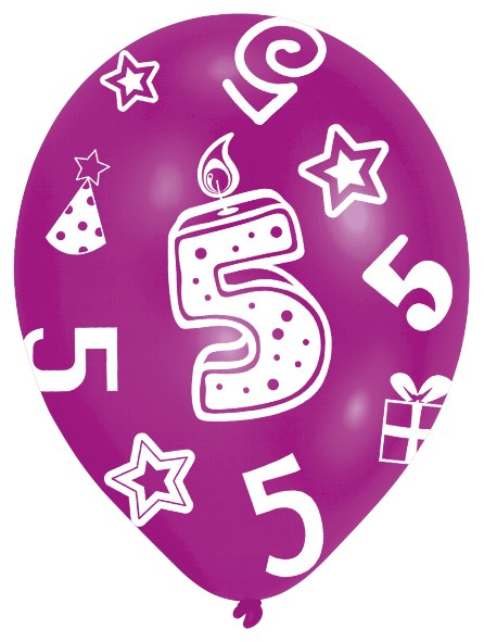 6 bunte Luftballons 5.Geburtstag 27,5cm 5