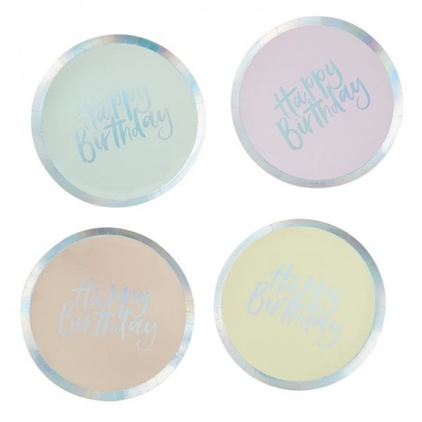 8 Pastell Regenbogen Pappteller 25,5cm