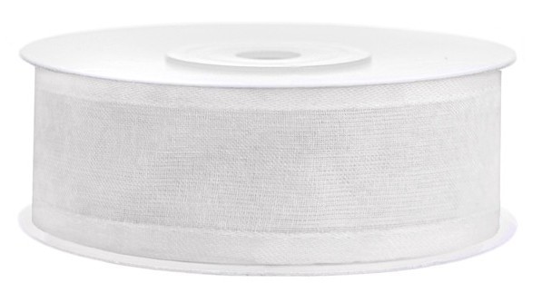 25m Chiffonband mit Satinecken weiß 25mm breit