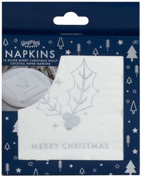 16 Silber Merry Christmas Servietten 3