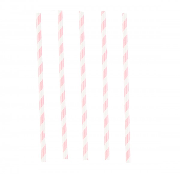 12 gestreifte Papier Strohhalme rosa