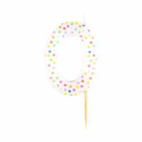 Zahl 0 bunte Punkte Tortenkerze 6cm