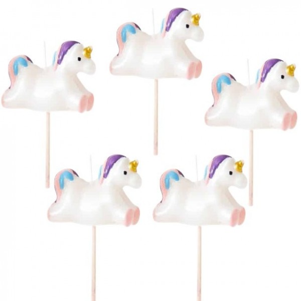 5 Einhorn Tortenkerzen 3,5cm