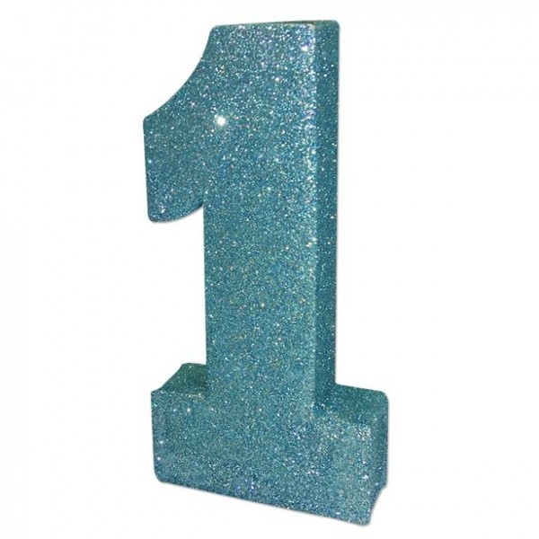 Glitzernde Zahl 1 Tischdeko blau 20cm