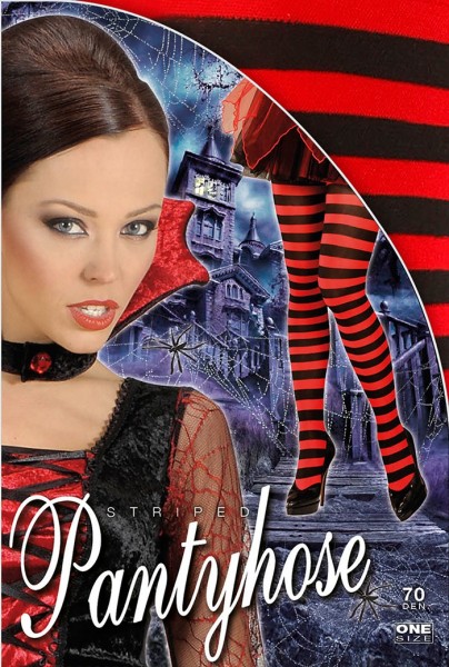 Schwarz-Rot Geringelte Strumpfhose