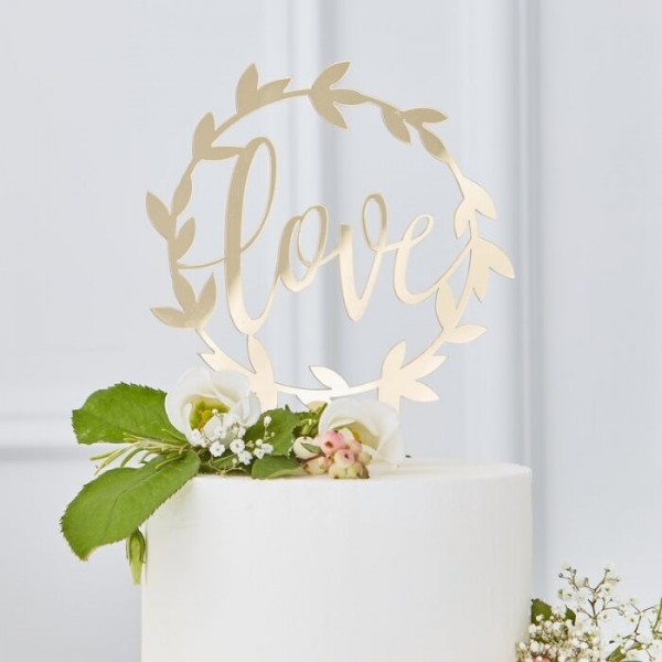 Goldene Love Acryl Tortendeko