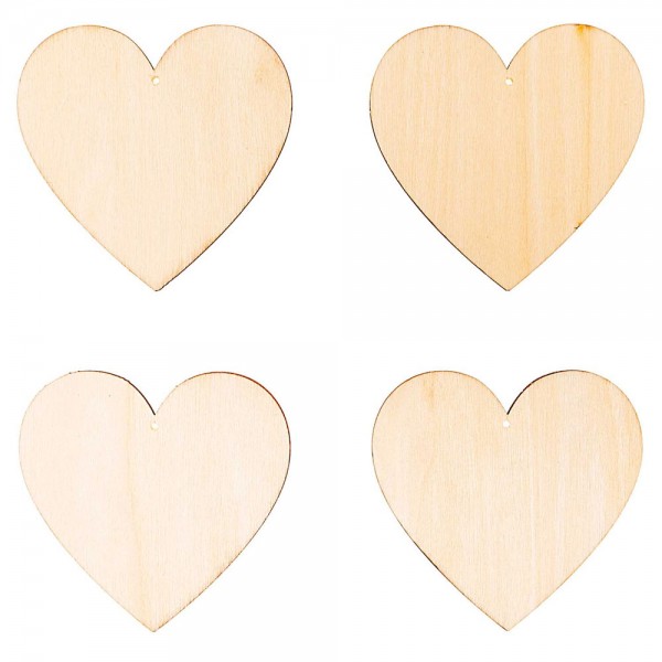 4 Holzdeko Herz Anhänger 7,5cm