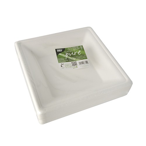 50 tiefe Zuckerrohr Teller weiß 26 x 26cm 2