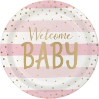 8 Welcome Baby Girl Pappteller 23cm