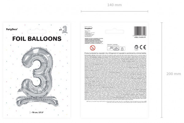 Silver 3 stehender Folienballon 70cm 3