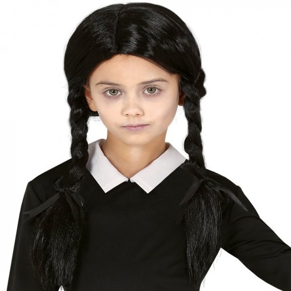 Halloween Zopfperücke schwarz für Mädchen