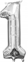 Mini Folienballon Zahl 1 silber 35cm