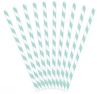 10 gestreifte Papier Strohhalme hellblau 19,5cm