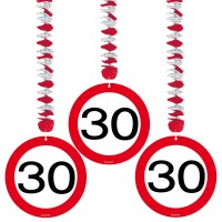 3 Verkehrsschild 30 Spiralhänger 75cm