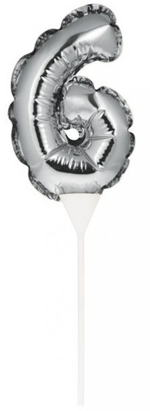 Silberne Zahl 6 Ballon Tortendeko 13cm