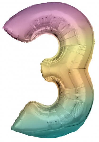 Edler Regenbogen Zahl 3 Ballon 86cm