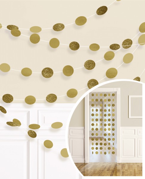 6 Glitzer Girlanden goldene Punkte