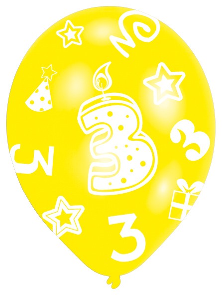 6 bunte Luftballons 3.Geburtstag 27,5 cm 7