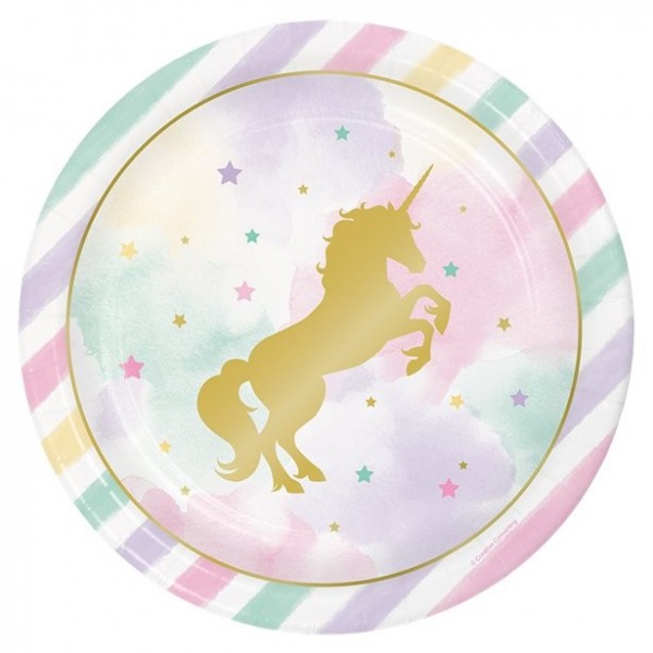 8 Golden Unicorn Pappteller 23cm