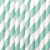 10 gestreifte Papier Strohhalme hellblau 19,5cm