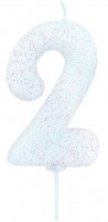 Glitzernde Zahl 2 Tortenkerze weiß 7cm