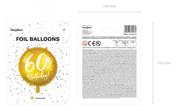 Golden 60th Birthday Folienballon 45cm 2