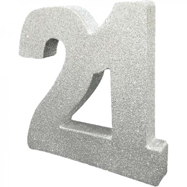Silberne Zahl 21 Tischdeko glitzernd
