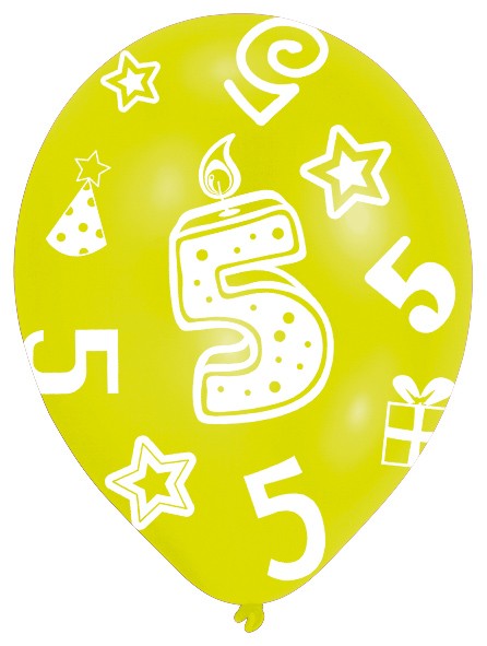 6 bunte Luftballons 5.Geburtstag 27,5cm 3