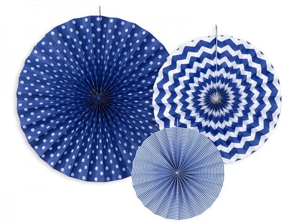 3 Muster Mix Papierrosetten royalblau