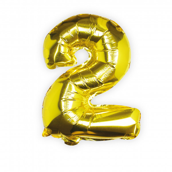 Goldener Zahl 2 Folienballon 40cm
