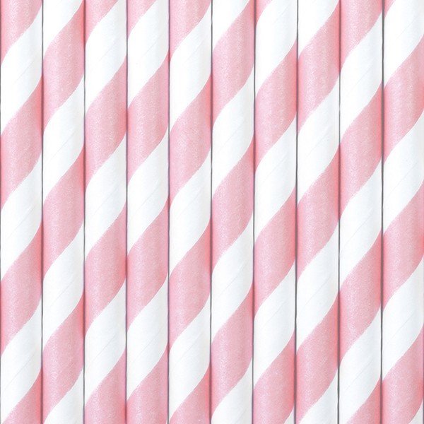 10 gestreifte Papier Strohhalme rosa 19,5cm 2