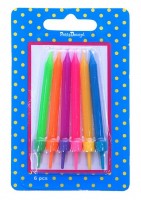 6 Geburtstagskerzen Neon inkl. Halterungen 6cm