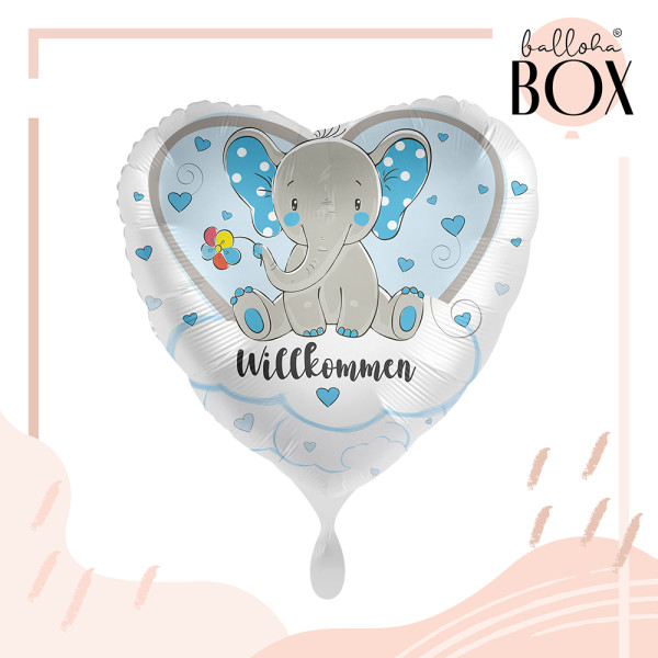 Balloha Geschenkbox DIY Elefant Willkommen Hellblau XL