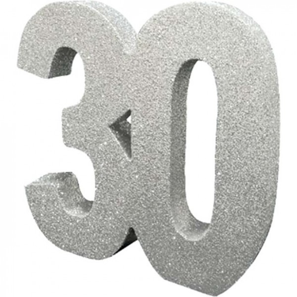 Tischdeko glitzernde Zahl 30 silber 20cm