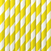 10 gestreifte Papier Strohhalme gelb 19,5cm