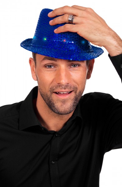 Blå fedora paljetthatt