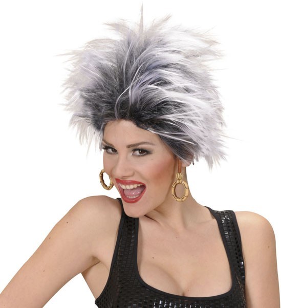 Schwarz-Weiße Punk Rock Star Perücke Für Damen