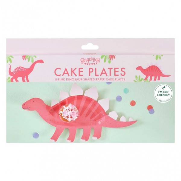8 Pink Dino Party Teller 16cm x 30cm