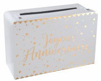Joyeux Anniversaire Kartenbox weiß-gold