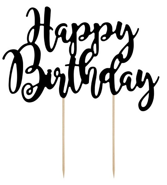 Schwarze Happy Birthday Tortendeko 22,5cm 2