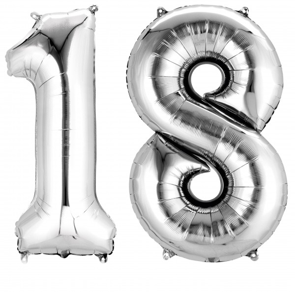 Folienballon Zahl 18 silber metallic 86 cm